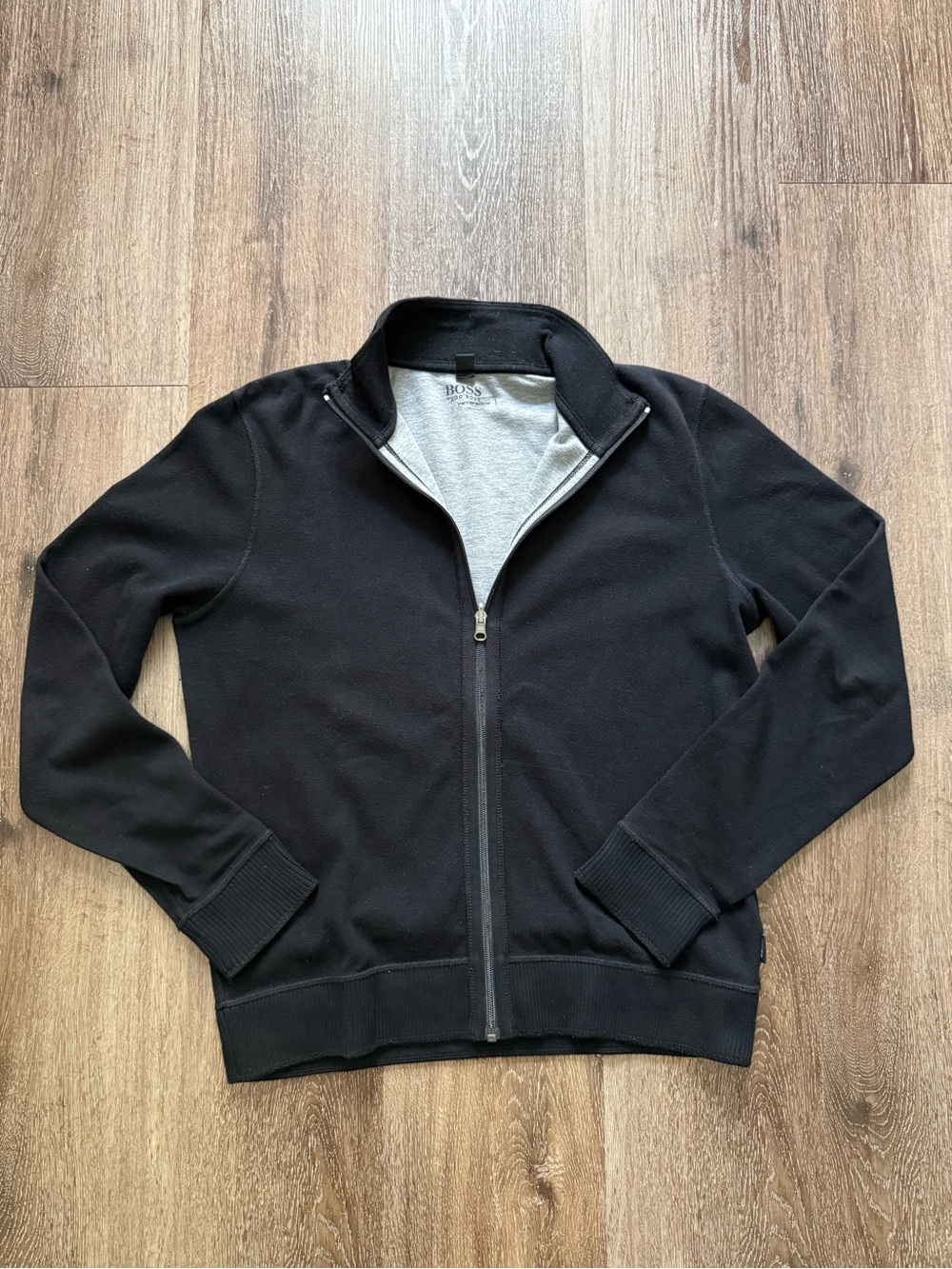 BOSS Hugo Boss Reversible Full-Zip Sweatshirt Jacket Black Gray Size S Cotton